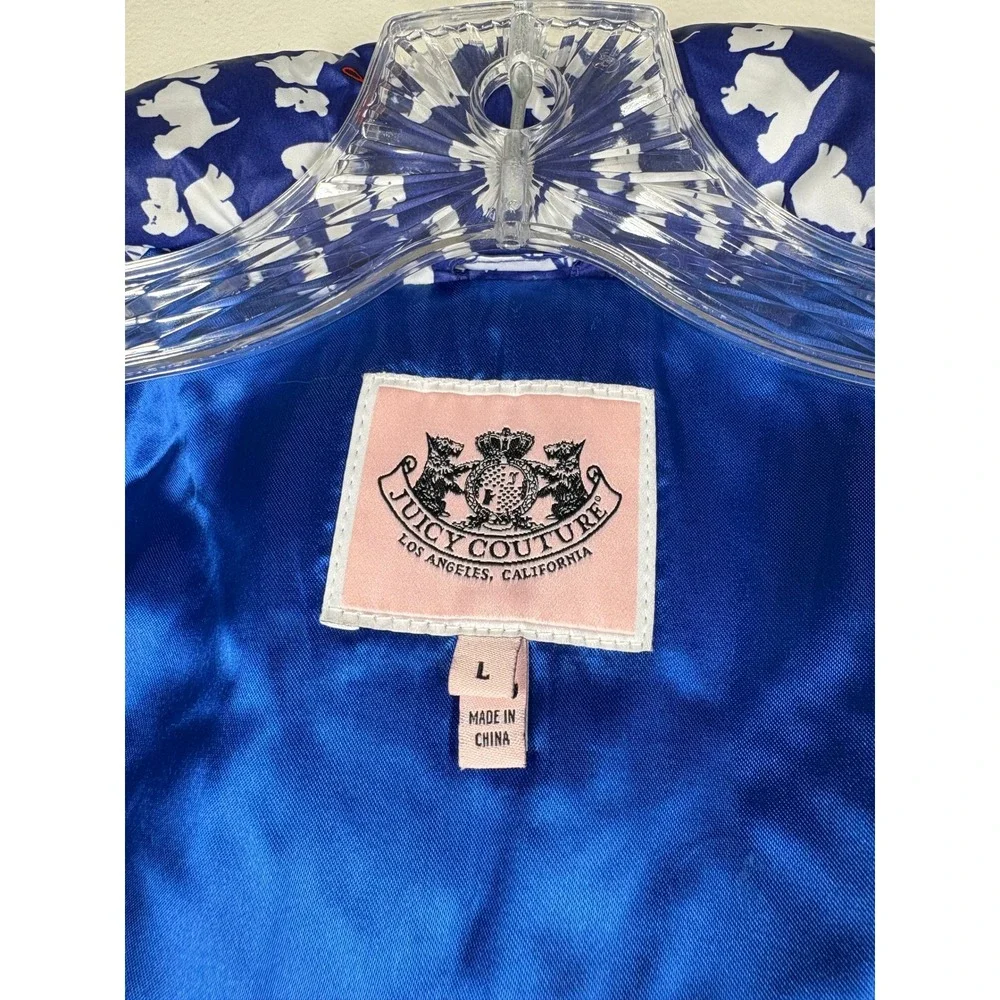 Juicy Couture Girls Puffer Vest Large Blue Scottie Dog Peplum Down Y2K Preppy